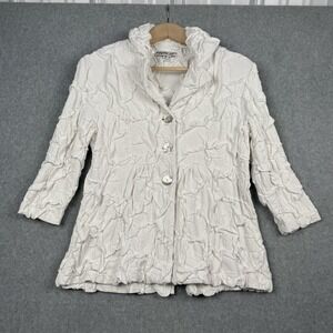 Andria Lieu Collection Jacket Womens Small White Crinkle USA Boho Lagenlook